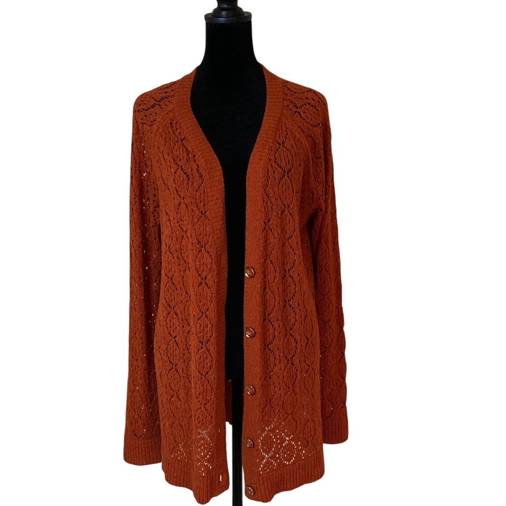 Jones New York Women's Burnt Orange Knit Cardigan Sweater Size XL‎ Classic Fall